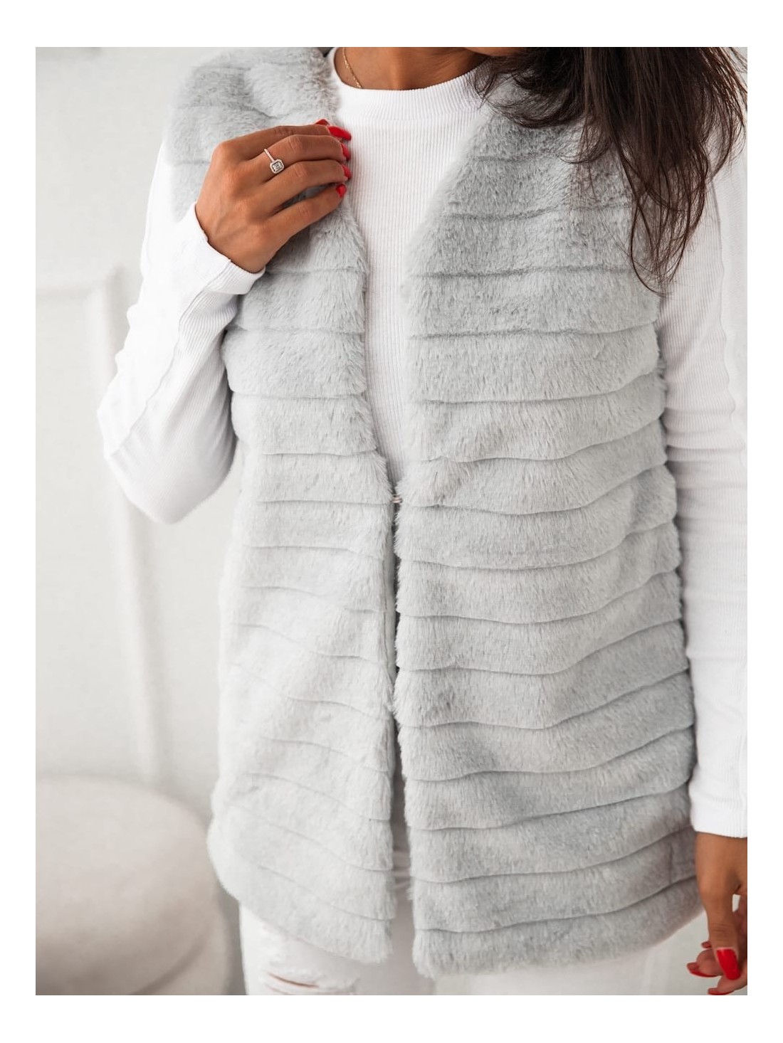 Women\'s fur vest, light gray 02114 - Online store - Boutique